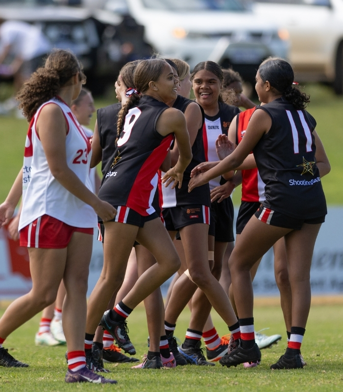 Mullewa Saints and Towns Youth Girls team members at Sunday’s grand final, photographed by Jesse Pickett