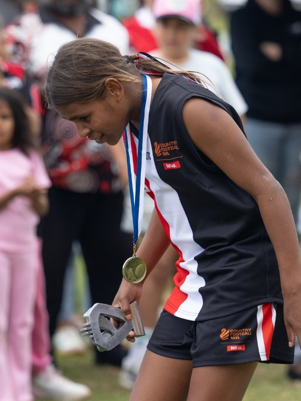 Hannah from Mount Magnet, winner the goal kicking award for the season and Best on Ground, photographed by Jesse Pickett 