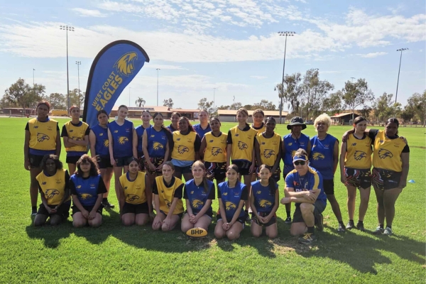 Hedland Shooting Stars and Newman Stars participants on Day 2 of the camp