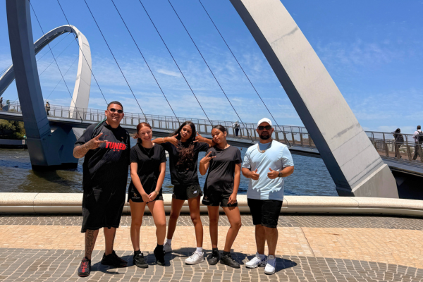 Kiara College participants with Zero and Razzy Mak at Elizabeth Quay for music video shoot